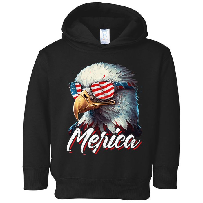 Merica Patriotic American Bald Eagle Funny 4th of July Toddler Hoodie