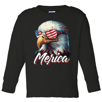 Merica Patriotic American Bald Eagle Funny 4th of July Toddler Long Sleeve Shirt