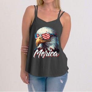 Merica Patriotic American Bald Eagle Funny 4th of July Women's Strappy Tank