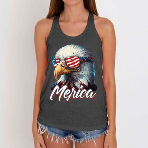 Merica Patriotic American Bald Eagle Funny 4th of July Women's Knotted Racerback Tank