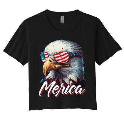 Merica Patriotic American Bald Eagle Funny 4th of July Women's Crop Top Tee