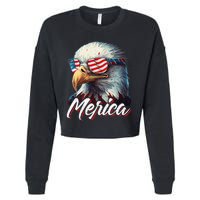 Merica Patriotic American Bald Eagle Funny 4th of July Cropped Pullover Crew