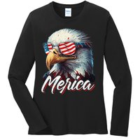 Merica Patriotic American Bald Eagle Funny 4th of July Ladies Long Sleeve Shirt