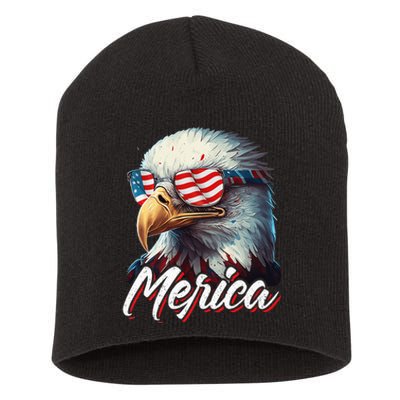 Merica Patriotic American Bald Eagle Funny 4th of July Short Acrylic Beanie