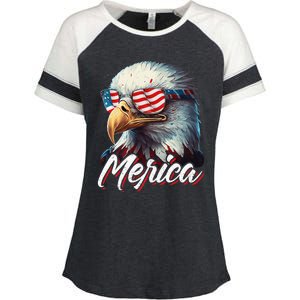 Merica Patriotic American Bald Eagle Funny 4th of July Enza Ladies Jersey Colorblock Tee