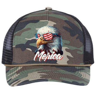 Merica Patriotic American Bald Eagle Funny 4th of July Retro Rope Trucker Hat Cap