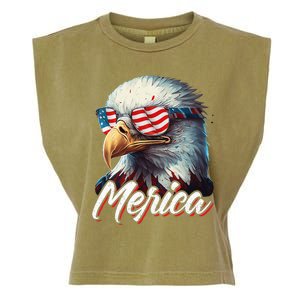 Merica Patriotic American Bald Eagle Funny 4th of July Garment-Dyed Women's Muscle Tee