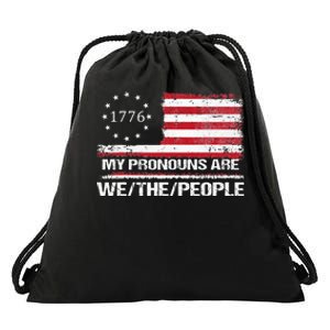 My Pronouns Are We The People American Flag Drawstring Bag