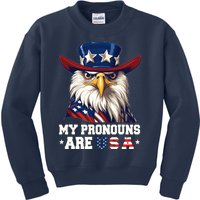 My Pronouns Are Usa Funny Eagle 4 July American Kids Sweatshirt