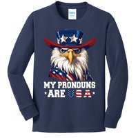 My Pronouns Are Usa Funny Eagle 4 July American Kids Long Sleeve Shirt