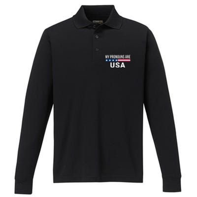 My Pronouns Are USA We The People 1776 USA Flag 4th Of July We The People Performance Long Sleeve Polo