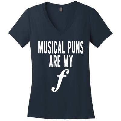 Musical Puns Are My Forte Band Instrument Fun Music Women's V-Neck T-Shirt