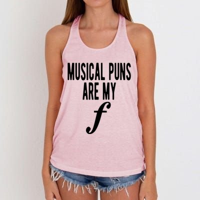 Musical Puns Are My Forte Band Instrument Fun Music Women's Knotted Racerback Tank