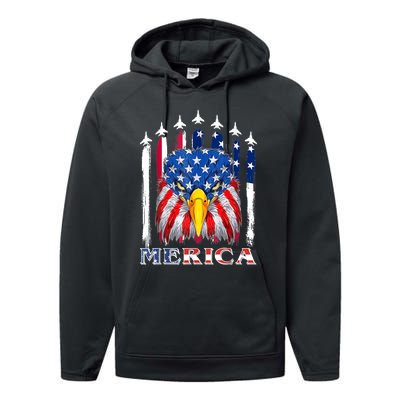 Merica Patriotic American Bald Eagle Funny 4th Of July Performance Fleece Hoodie