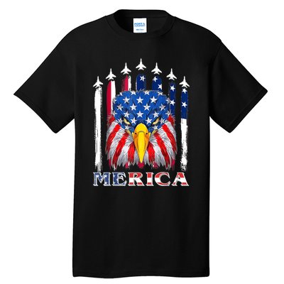 Merica Patriotic American Bald Eagle Funny 4th Of July Tall T-Shirt