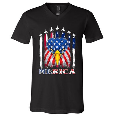 Merica Patriotic American Bald Eagle Funny 4th Of July V-Neck T-Shirt