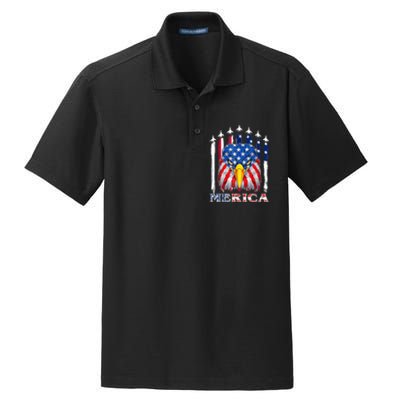 Merica Patriotic American Bald Eagle Funny 4th Of July Dry Zone Grid Polo