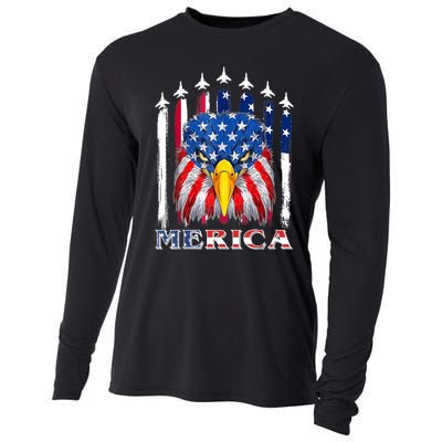 Merica Patriotic American Bald Eagle Funny 4th Of July Cooling Performance Long Sleeve Crew