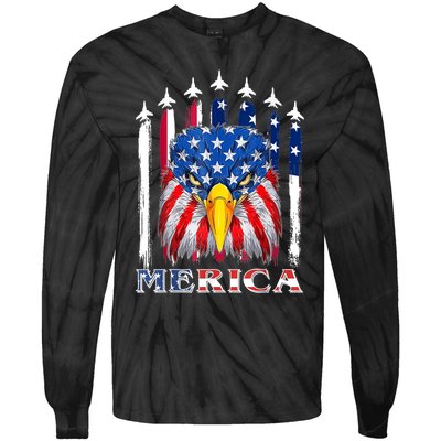 Merica Patriotic American Bald Eagle Funny 4th Of July Tie-Dye Long Sleeve Shirt