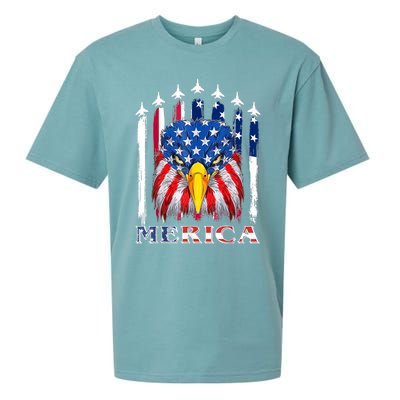 Merica Patriotic American Bald Eagle Funny 4th Of July Sueded Cloud Jersey T-Shirt