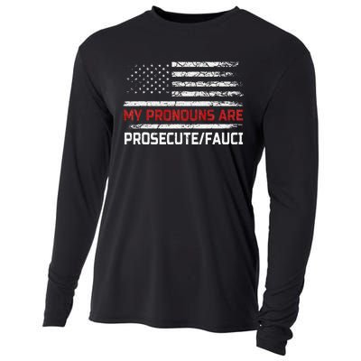 My Pronouns Are Prosecute Fauci US Flag Funny Political Meme  Cooling Performance Long Sleeve Crew