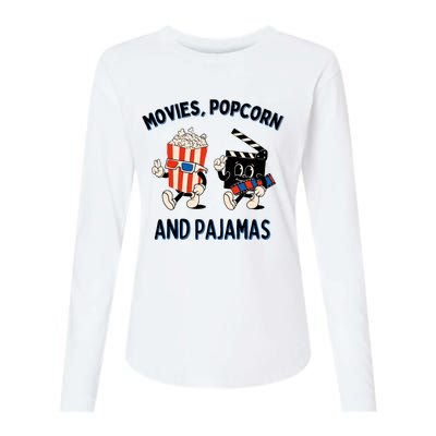 Movies Popcorn And Pajamas Popcorn Movie Night Womens Cotton Relaxed Long Sleeve T-Shirt