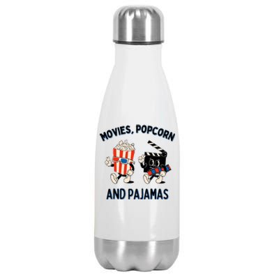 Movies Popcorn And Pajamas Popcorn Movie Night Stainless Steel Insulated Water Bottle