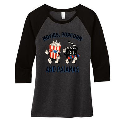 Movies Popcorn And Pajamas Popcorn Movie Night Women's Tri-Blend 3/4-Sleeve Raglan Shirt