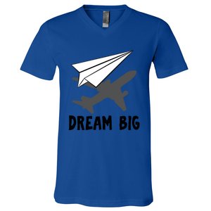 Motivational Pilot Aerospace Engineer Dream Paper Airplane Funny Gift V-Neck T-Shirt