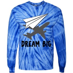 Motivational Pilot Aerospace Engineer Dream Paper Airplane Funny Gift Tie-Dye Long Sleeve Shirt