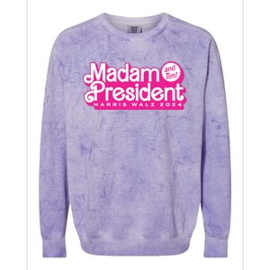 Madam President And Tim Harris Tim Walz 2024 Colorblast Crewneck Sweatshirt