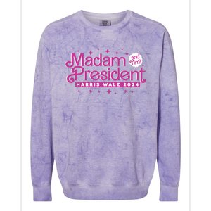 Madam President And Tim : Kamala Harris And Tim Walz 2024 Colorblast Crewneck Sweatshirt