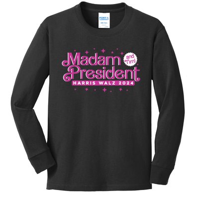 Madam President And Tim : Kamala Harris And Tim Walz 2024 Kids Long Sleeve Shirt