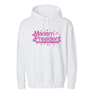 Madam President And Tim : Kamala Harris And Tim Walz 2024 Garment-Dyed Fleece Hoodie