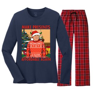 Make Presents Affordable Again Funny Trump Christmas Xmas Pj Women's Long Sleeve Flannel Pajama Set 