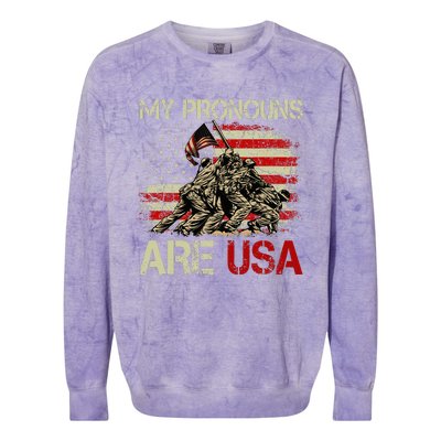 My Pronouns Are Usa 4th Of July American Flag Tie Dye Colorblast Crewneck Sweatshirt