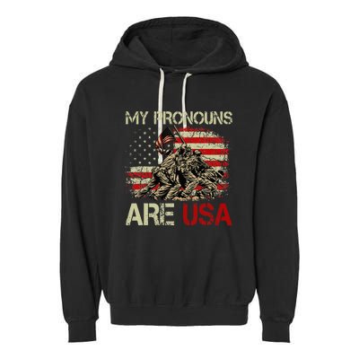 My Pronouns Are Usa 4th Of July American Flag Tie Dye Garment-Dyed Fleece Hoodie