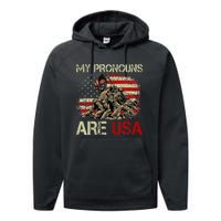 My Pronouns Are Usa 4th Of July American Flag Tie Dye Performance Fleece Hoodie