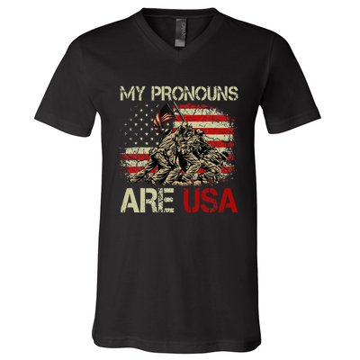 My Pronouns Are Usa 4th Of July American Flag Tie Dye V-Neck T-Shirt