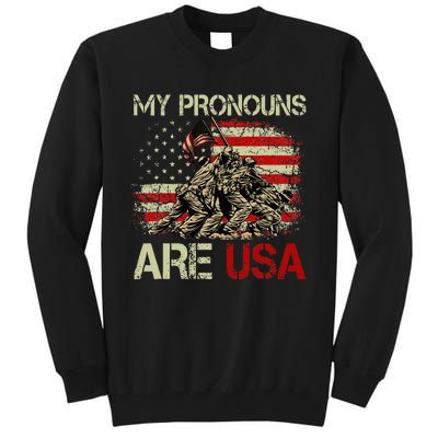 My Pronouns Are Usa 4th Of July American Flag Tie Dye Tall Sweatshirt