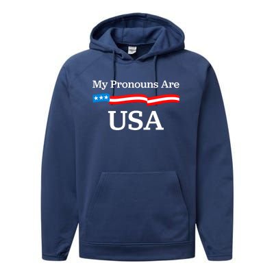 My Pronouns Are USA Patriotic 4th Of July US Flag Performance Fleece Hoodie