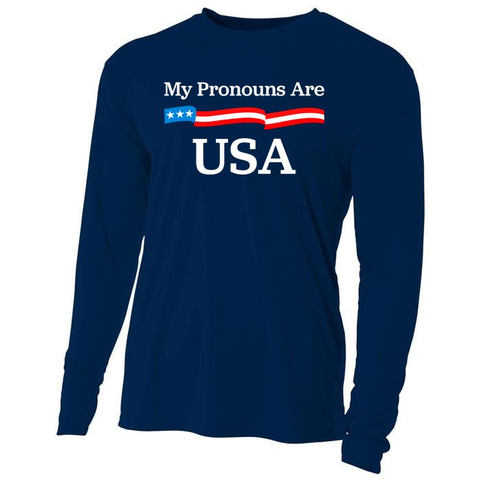 My Pronouns Are USA Patriotic 4th Of July US Flag Cooling Performance Long Sleeve Crew