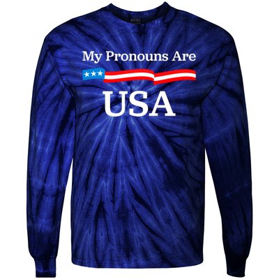 My Pronouns Are USA Patriotic 4th Of July US Flag Tie-Dye Long Sleeve Shirt