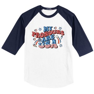 My Pronouns Are USA 4th Of July Groovy Baseball Sleeve Shirt