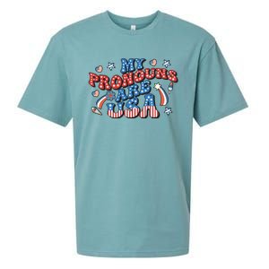 My Pronouns Are USA 4th Of July Groovy Sueded Cloud Jersey T-Shirt