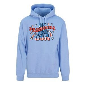 My Pronouns Are USA 4th Of July Groovy Unisex Surf Hoodie