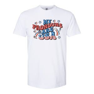 My Pronouns Are USA 4th Of July Groovy Softstyle CVC T-Shirt