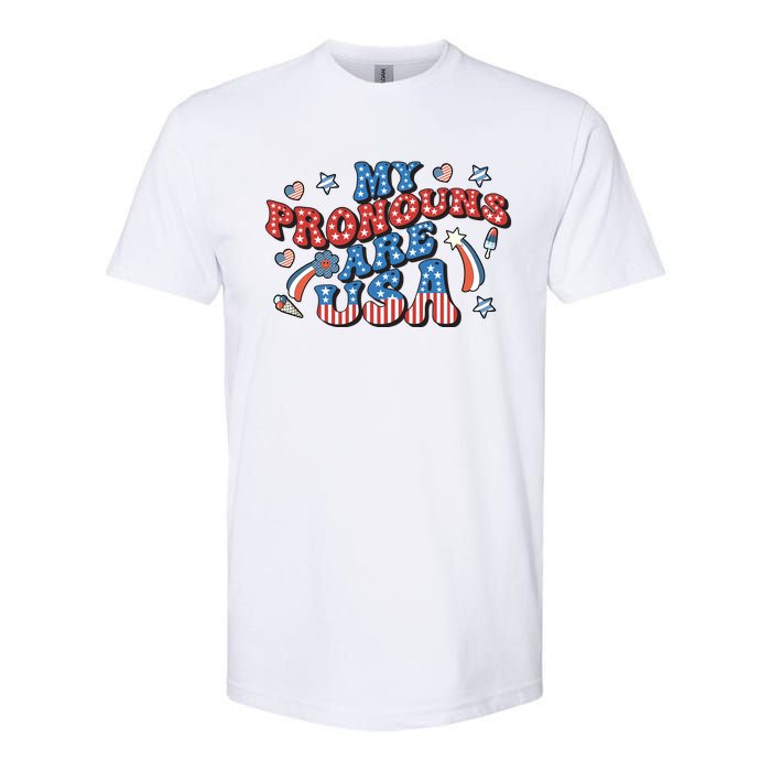 My Pronouns Are USA 4th Of July Groovy Softstyle CVC T-Shirt