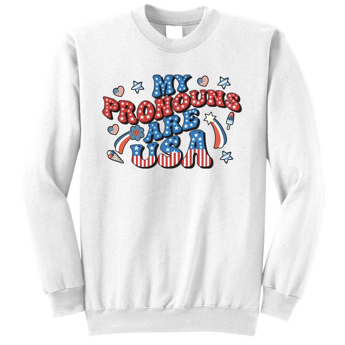 My Pronouns Are USA 4th Of July Groovy Sweatshirt