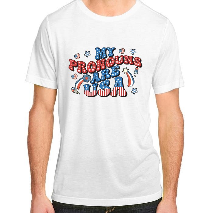 My Pronouns Are USA 4th Of July Groovy Adult ChromaSoft Performance T-Shirt